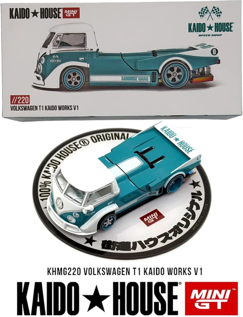 TSM MODEL Volkswagen T1 Kaido Works V1 KHMG220 Kaido House 1:64 Light Blue White Openable Rear Deck Widebody Truck Diecast Model Car
