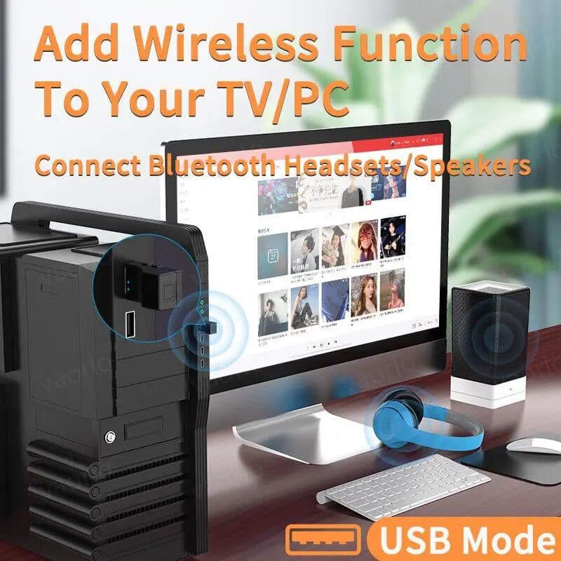 VAORLO Bluetooth Audio Transmitter USB Optical Dual Stream Multi-point Low Latency Stereo Music Wireless Adapter For PC TV PS5/4 Xbox