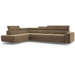 ECKSOFA HESTION Beige Velours-Stoff mit Schlaffunktion
