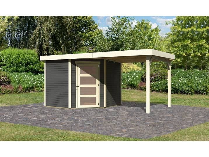 Gartenhaus KARIBU Schwandorf 5 , grau (terragrau), ohne Fußboden, ohne Rück- und Seitenwand, ohne Dacheindeckung, Holzwerkstoff, Gartenhäuser, Gartenhaus, aus hochwertiger nordischer Fichte