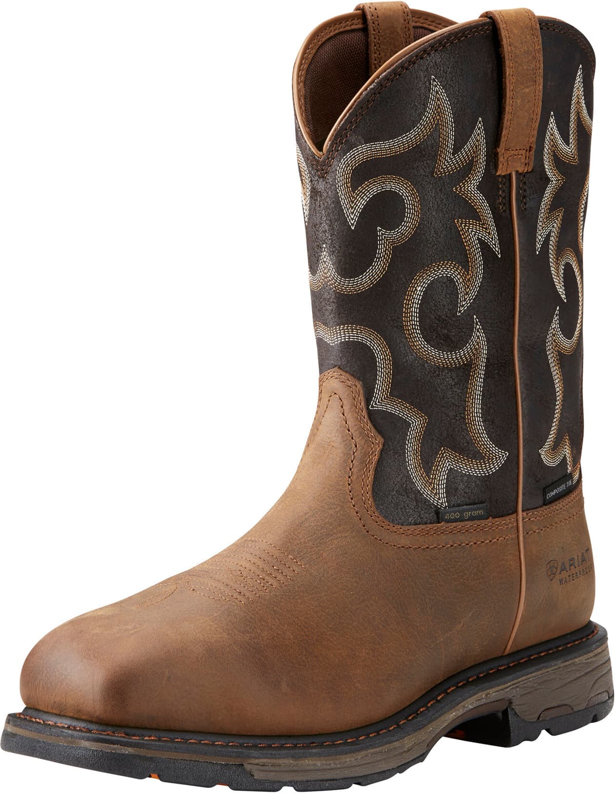 Men's WorkHog Wide Square Toe 400g Waterproof Composite Work Boots in Rye Brown, Size: 9 EE by Ariat