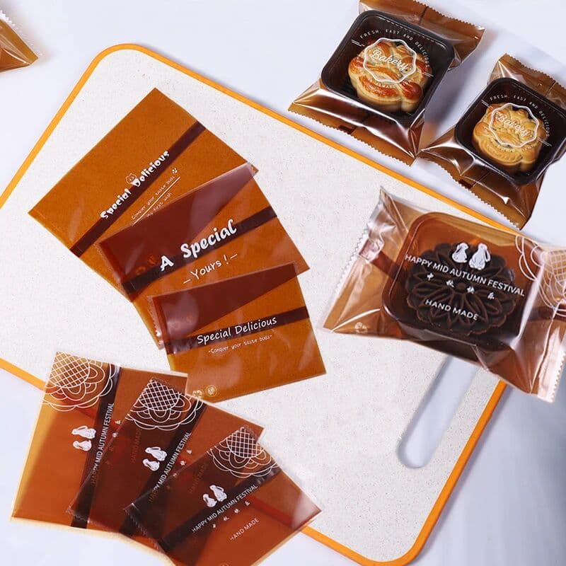 DLHRB 100/set 50g/80g/100g Mooncake Plastic Bags Mooncake Tray Egg Yolk Crisp Pastry Packaging Bag Machine Sealing Bag PP-PET Tray