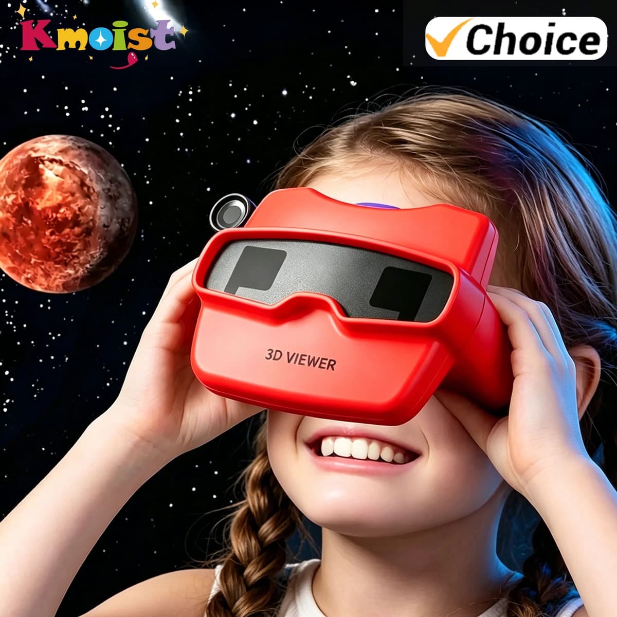 Kmoist Science Story with 6 Reel 3D Stereoscopic Viewer Toy Red Blue Color Portable Education Viewing Machine Toys Birthday Gifts
