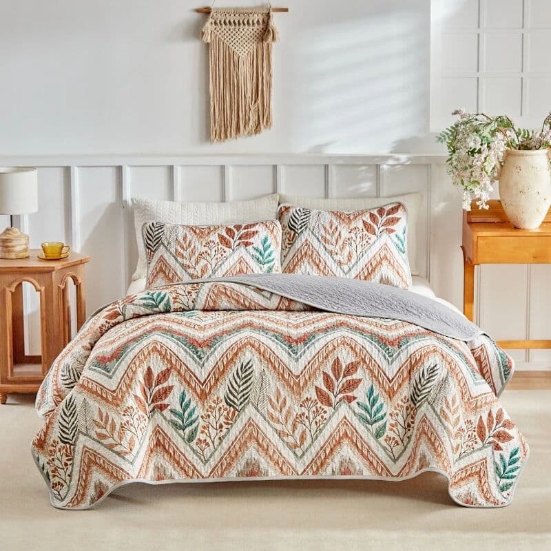 NONE Quilted Bedspread Set Soft Polyester Bed Cover+Pillowcase Geometric Flower Patchwork Mattress Topper Sheet Thin Quilt All