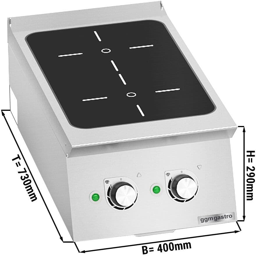 GGM Gastro Inductiekookplaat - Paolo 700 - 400x730mm - 7,0 kW - 2 kookzones zilver
