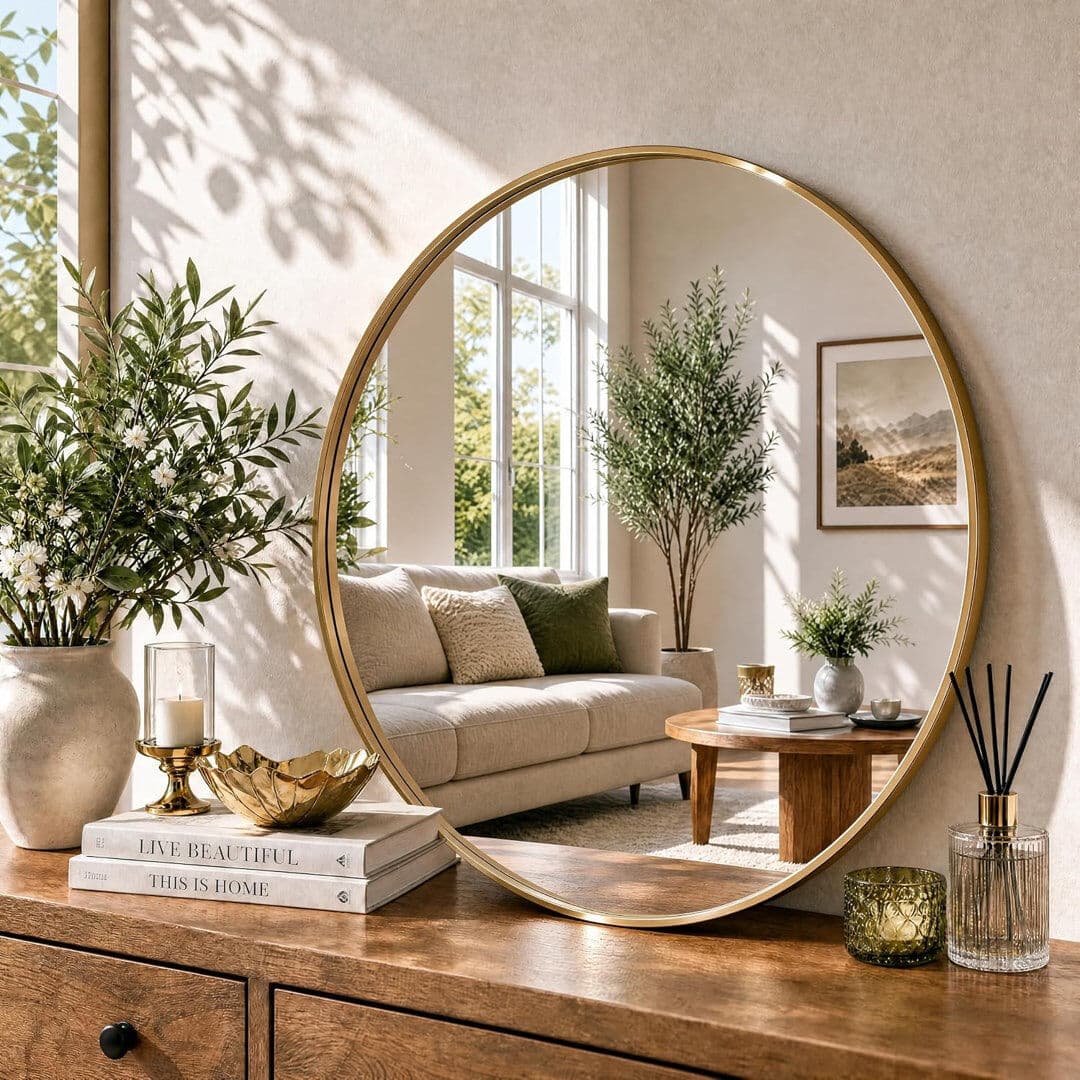 17 Stories Aluminium Wall Overmantel Mirror Gold 60L x 60W