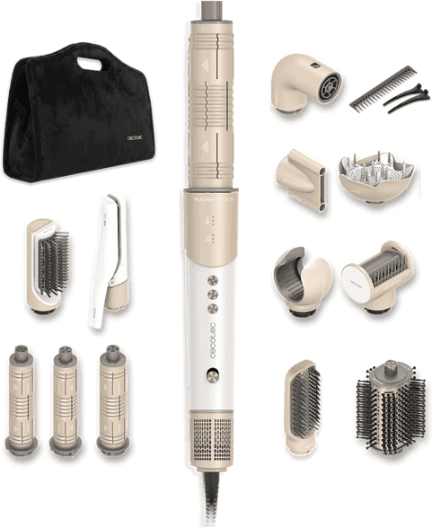 Moldeador - Cecotec AirGlisse 16in1 Champagne, 1400 W, Motor Brushless de 110.000 rpm y función plasma antiencrespamiento, Champagne