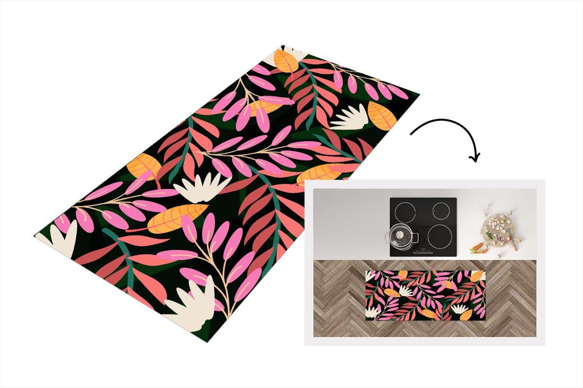 KitchenYeah Keukenloper Vinyl met Tropisch Bloemenpatroon - 120 x 50 cm
