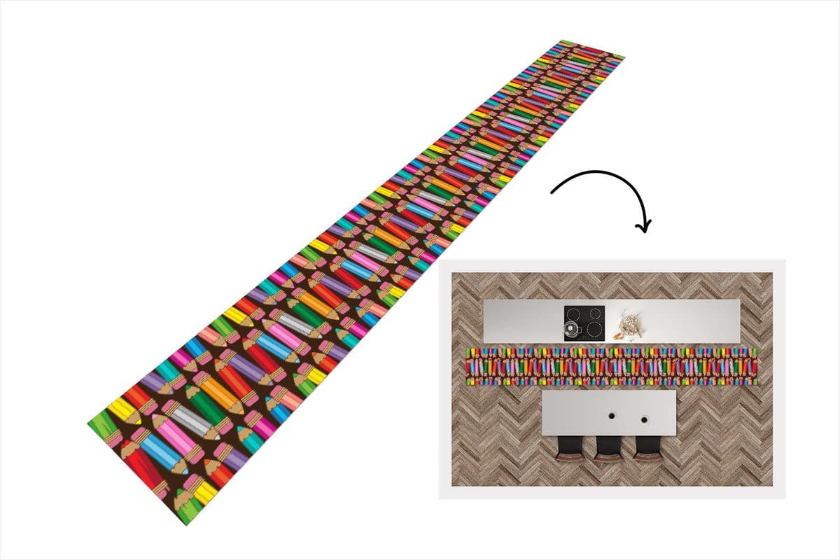 KitchenYeah Keukenloper Abstract Regenboog Potlood Patronen Vinyl B: 60 cm, L: 480 cm