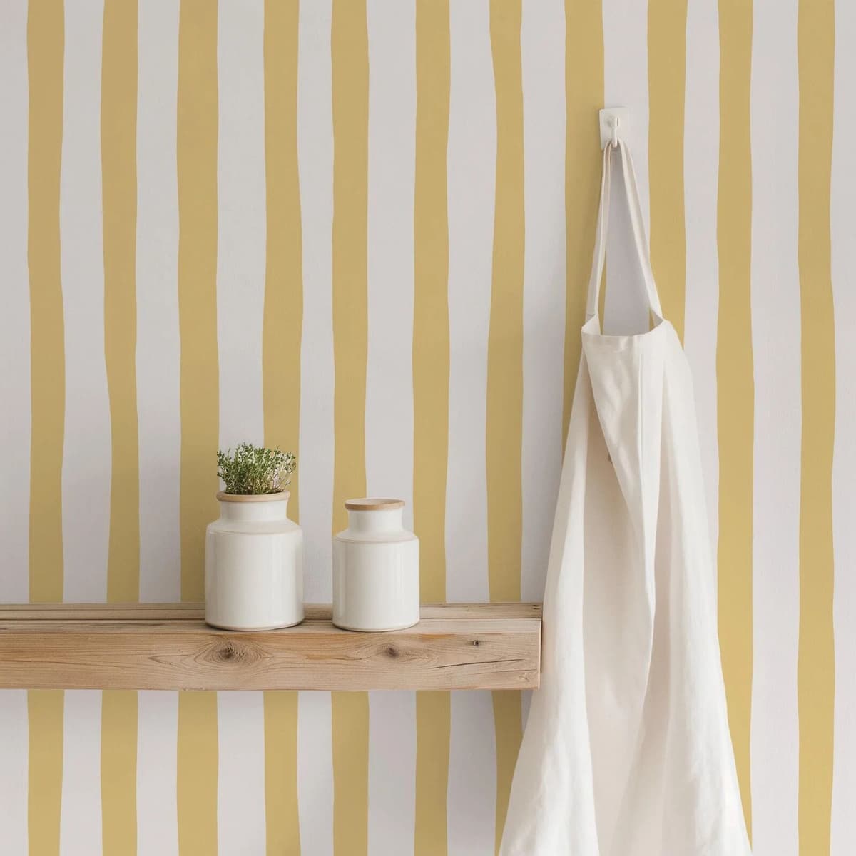 Pixel&Wall Sunshine Yellow Wobbly Stripes Wallpaper Peel and Stick,Soft Painterly Striped Wall Mural For Baby Nursery,Or Traditional Papers