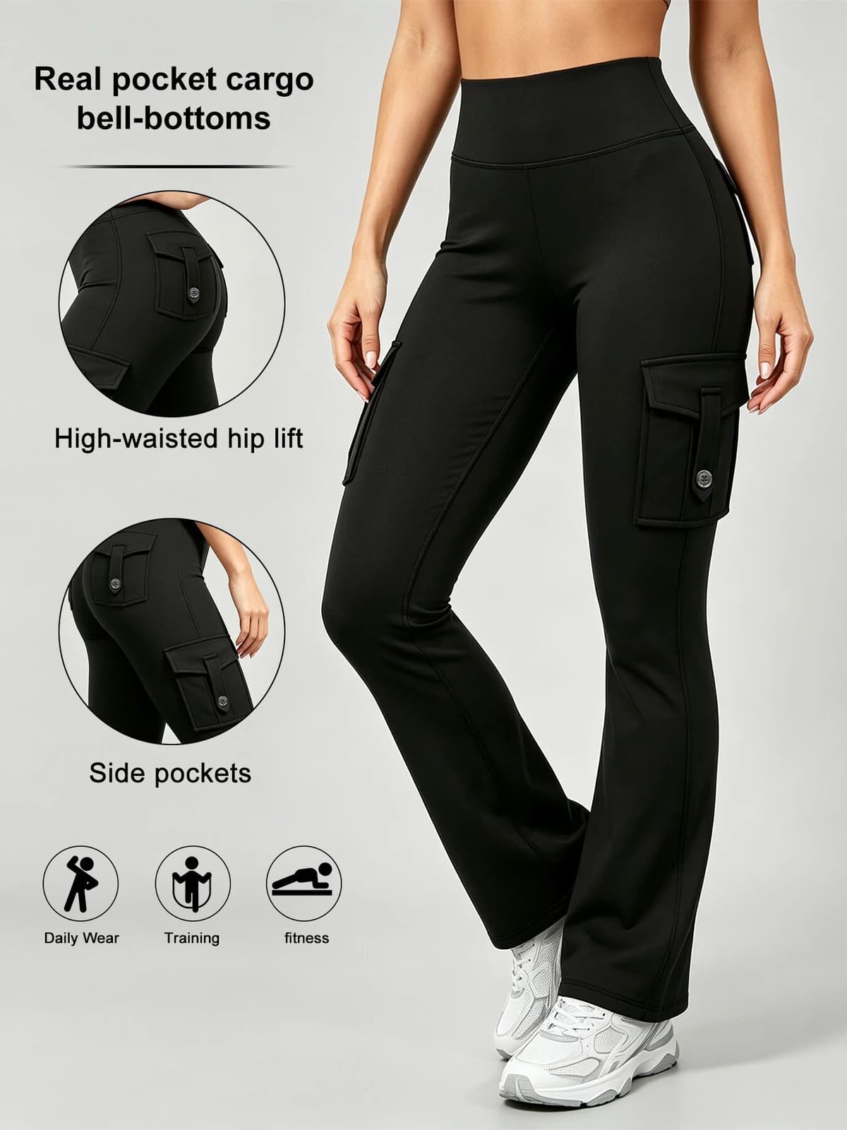 NONE est Women Wide Leg High Stretch Yoga Leggings Naked Feeling Compression Fitness Workwear with Pockets Yoga Flared Pants