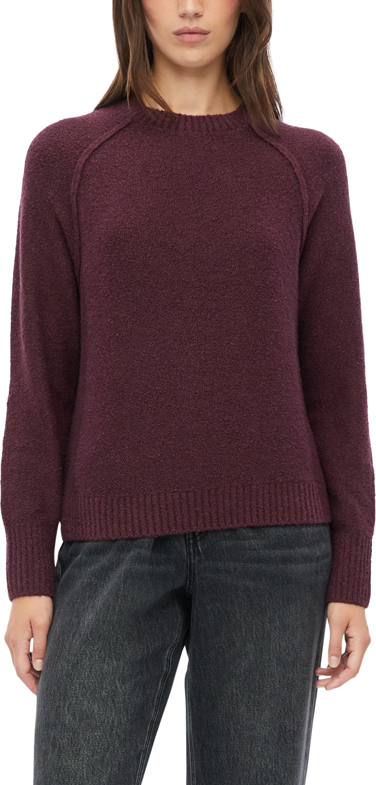 Strickpullover S.OLIVER, Damen, Gr. 38, burgundy, Strick, Obermaterial: 66% Baumwolle, 32% Polyester, 2% Elasthan, unifarben, normal hüftbedeckend, Rundhals, Flachstrickbündchen, Pullover Strickpullover, mit Rundhals burgundy 38