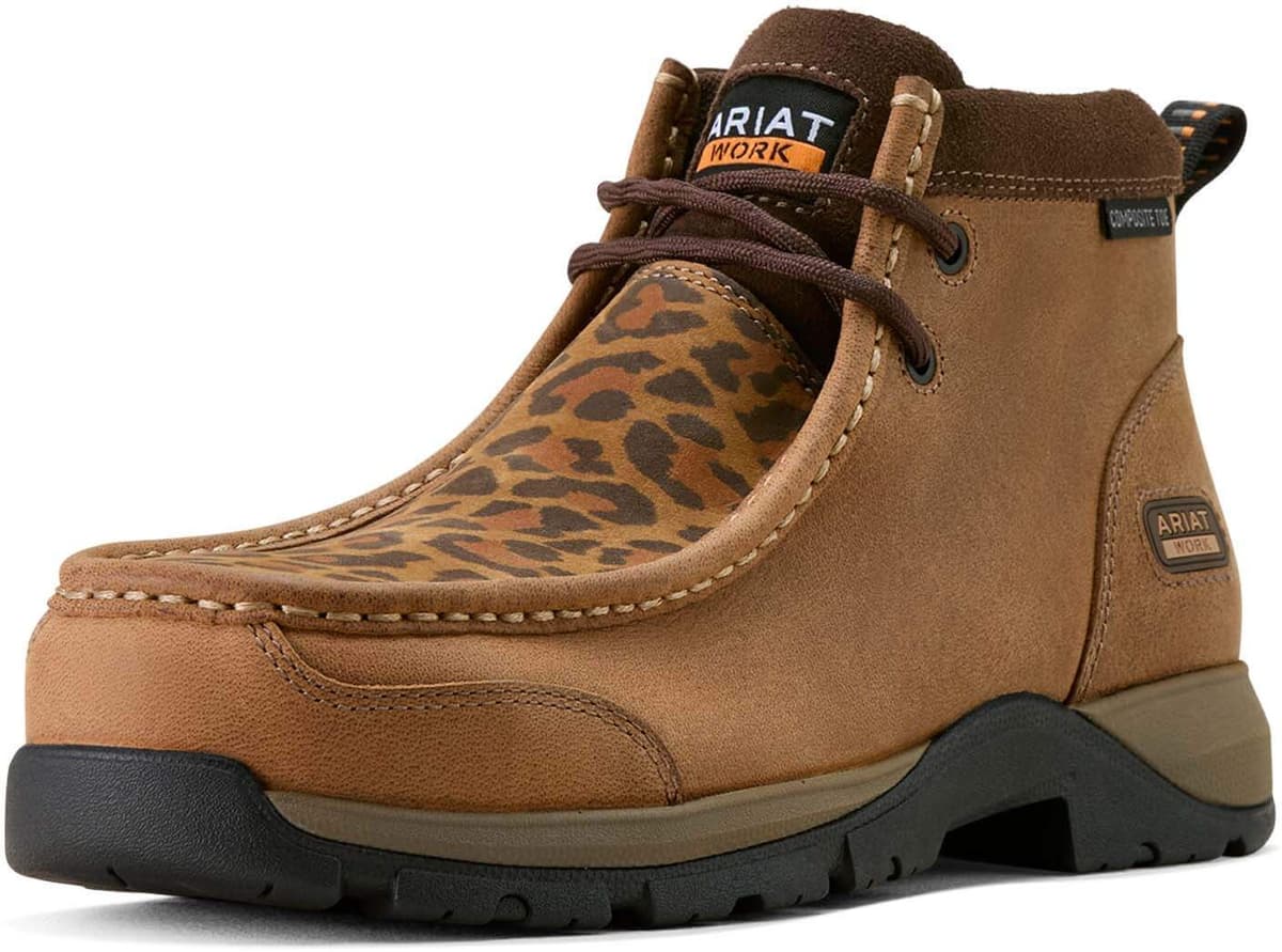 Women's Edge Moc Composite Toe Work Boots in Desert Brown Cheetah, Size: 6.5 B / Medium by Ariat