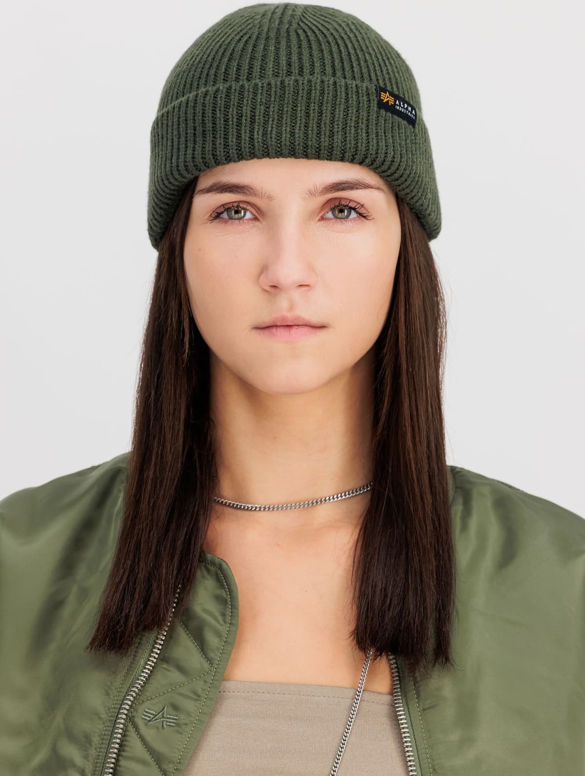 Skimütze ALPHA INDUSTRIES "Dockers Beanie", Gr. onesize, grün (schwarz olive), Obermaterial: 100% Polyacryl, Mützen Skimütze schwarz olive onesize