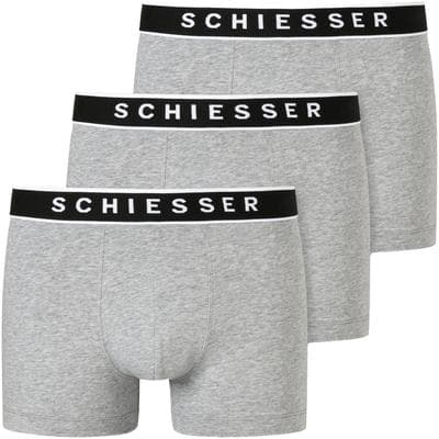 Boxer SCHIESSER "95/5", Herren, Gr. 4, Single Jersey, grau (202, grau, meliert), Single Jersey, Obermaterial: 95% Baumwolle, 5% Elasthan, unifarben mit Farbeinsatz, eng, Unterhosen, mit sportlichem Webgummibund