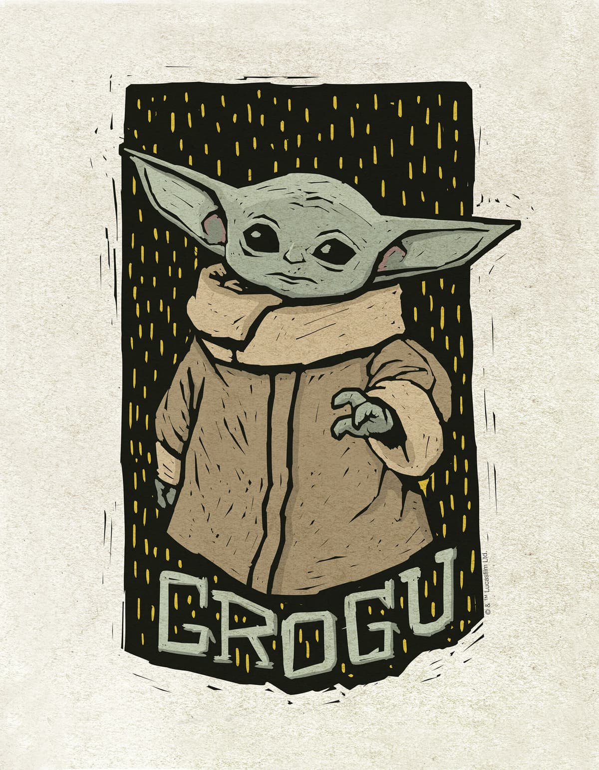 Leinwandbild KOMAR "Star Wars The Mandalorian Grogu Lino-Cut", beige (farbe bild(er): beige), Disney, 1 Stk., Vlies, Bilder, Leinwandbild, 30 x 40 cm (Breite x Höhe) - Kinderzimmer, Dekoration