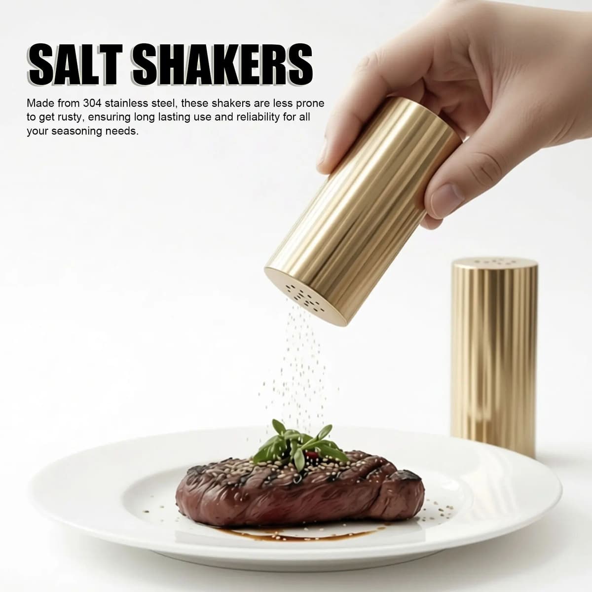 NONE 2pcs Seasoning Shakers Multifunctional 304 Stainless Steel Seasonings Dispensers for Salt Chili Powder Powdered Sugar