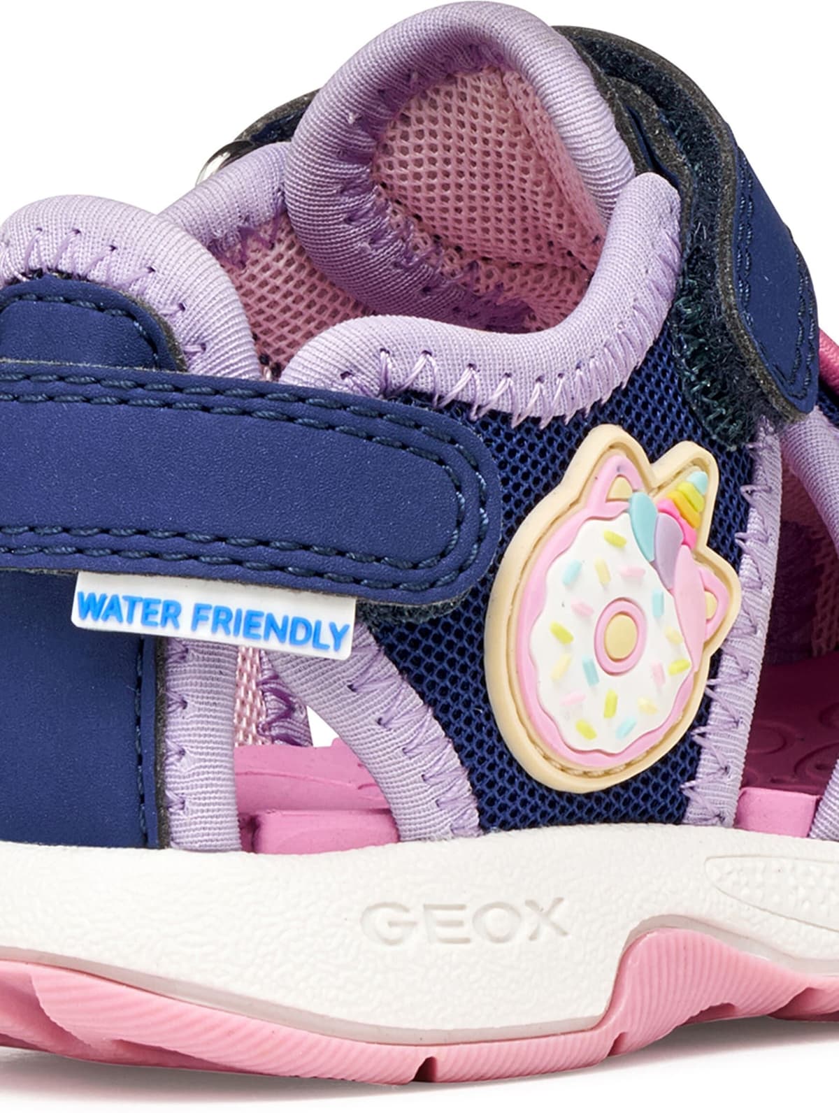 Lauflernschuh GEOX "B SANDAL MULTY GIRL", Mädchen, Gr. 25, blau (navy, lila), Lederimitat, Textil, Schuhe Lauflernschuh, Babyschuh, Sommerschuh, Klettschuh, Größenschablone zum Download