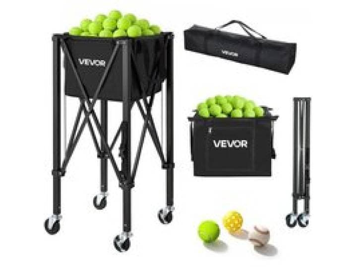 VEVOR Tennisballwagen Faltbar, Tennisballkorb für 120 Tennisbälle, Klappbarer Ballwagen mit Rahmen aus Aluminiumlegierung & Tragetasche, Mobiler Ballkorb mit Rollen für Training Aufbewahrung, Schwarz