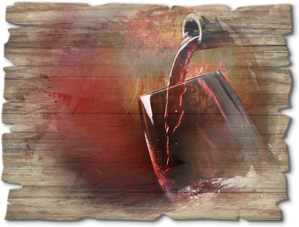 Holzbild ARTLAND "Wein - Rotwein", rot (farbe bild(er): rot), B:40cm H:30cm, Bilder, Holzbild farbe bild(er): rot B/H/T: 40cm x 30cm, Holzbild Getränke Querformat, 1 Stk.