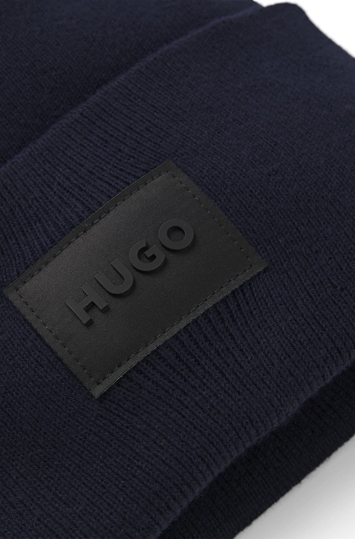 Strickmütze HUGO "Xevon", Herren, blau (navy 410), Strick, Baumwolle, unifarben, Mützen Strickmütze, mit Label-Aufnäher, unisex