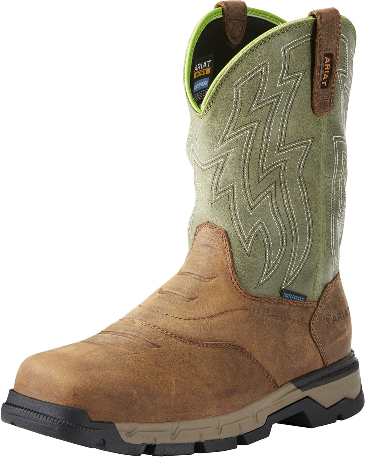 Men's Rebar Flex Western Waterproof Work Boots in Rye Brown, Size: 7.5 EE / Wide by Ariat