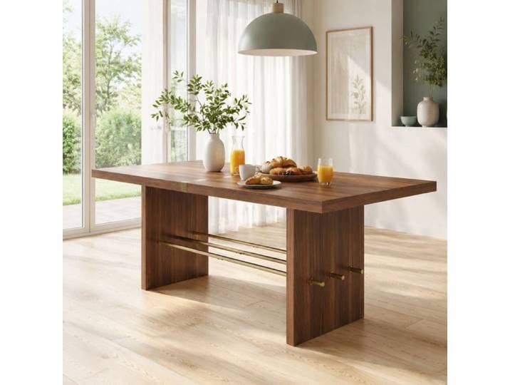 IVMEU Table à manger rectangulaire 180 x 75 cm pour 6-8 personnes MDF aspect bois détails dorés