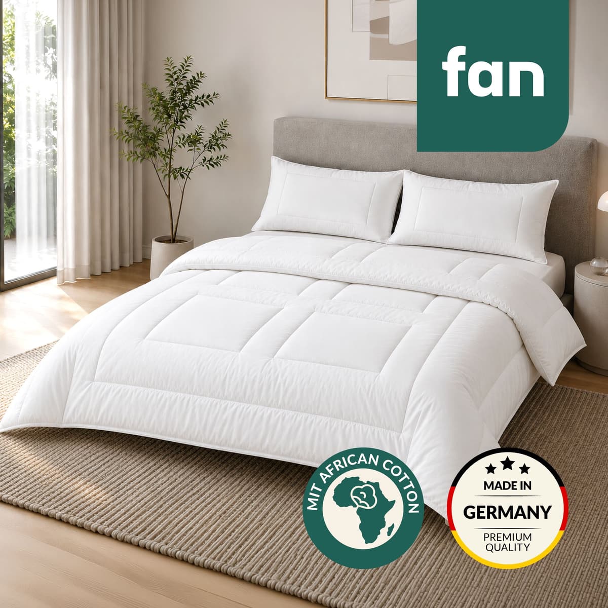 Naturfaserbettdecke FAN "African Cotton, 135x200 cm und weitere Grössen", beige, B:155cm L:220cm, Bezug: 100% Baumwolle. Füllung: 100% Lyocell (TENCEL™), Bettdecken, Naturfaserbettdecke, Bettdecke für Winter oder Sommer. Hergestellt in Deutschland beige B