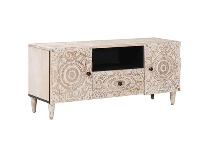 GHVBNMF TV-Board Massivholz Mango Fernsehtisch Weiß 105x33,5x46 cm Stylische Medienkonsole für Schlafzimmer und Wohnbereich mit geräumigen Fächern für Mediengeräte und Zubehör.