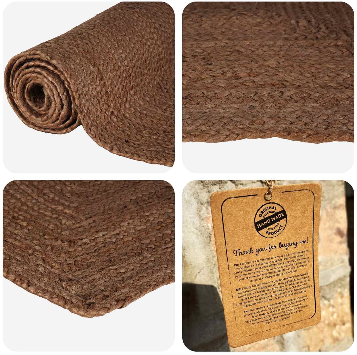 vidaXL Tapis de zone Gris 80 x 150 cm Jute