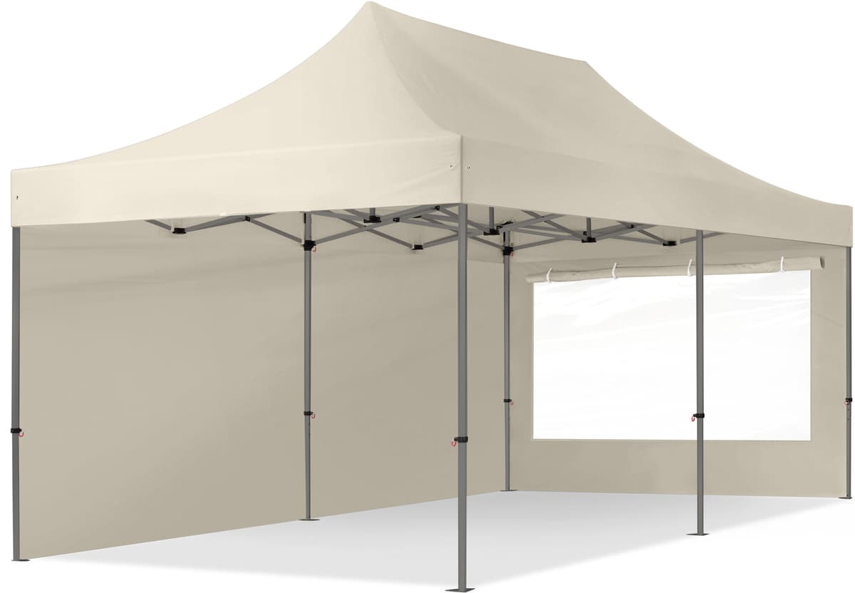 TOOLPORT Nůžkový stan 3x6 m, ocel, vč. 2 bočnic krémová - (600071)