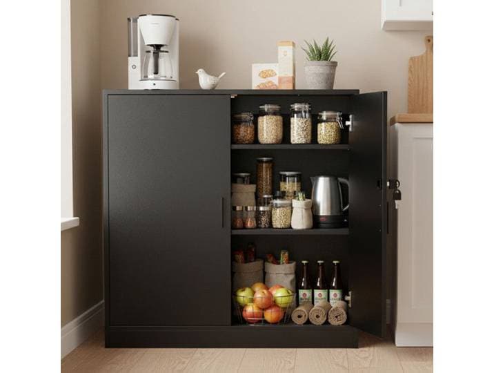 EGGREE Armoire Bureau Meuble Rangement Bureau Fermant à clé avec 2 Porte 15mm Armoire de Rangement Placages Réglables Noir