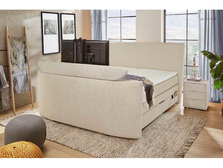 Boxspringbett JOCKENHÖFER GRUPPE BEL AIR, Stauraumbett mit Bettkasten und TV-Lift , grau (beige 444, 17), B:198cm L:245cm, Bezug Bett: Microfaser (100% Polyester);Topper und Matratzenspiegel: 100% Polyester, Komplettbetten, Boxspringbett, inkl. 7-Zonen-TTFK-Matratze H3/H4 und Kaltschaumtopper, 180cm x 200cm