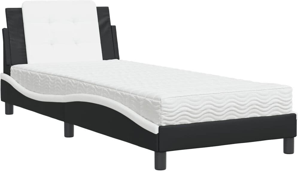 vidaXL Lit avec matelas Zadar noir et blanc 90x190 cm similicuir