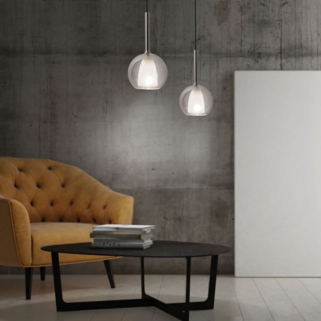 V-Tac Vt-7181 Lampadario Portalampada 1 Mt Doppio Vetro Grigio + Bianco E27 Ф180mm Sku 3877