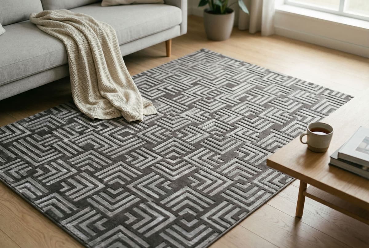 Teppich KAYOOM "Calma 325", grau (anthrazit), B:80cm H:10mm L:150cm, Polyester, Teppiche, Teppich, Kurzflor, 3-D Optik, Wohnzimmer anthrazit B : 80cm 1 Stk., 10mm, L: 150cm