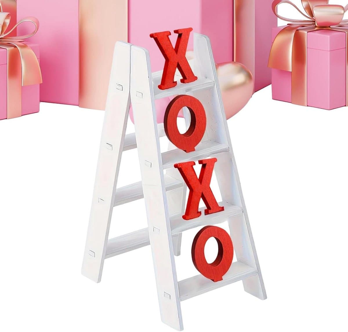 Houten Ladder Decoratie voor Valentijnsdag - Natuurlijk Hout - 12,9 x 7,8 cm