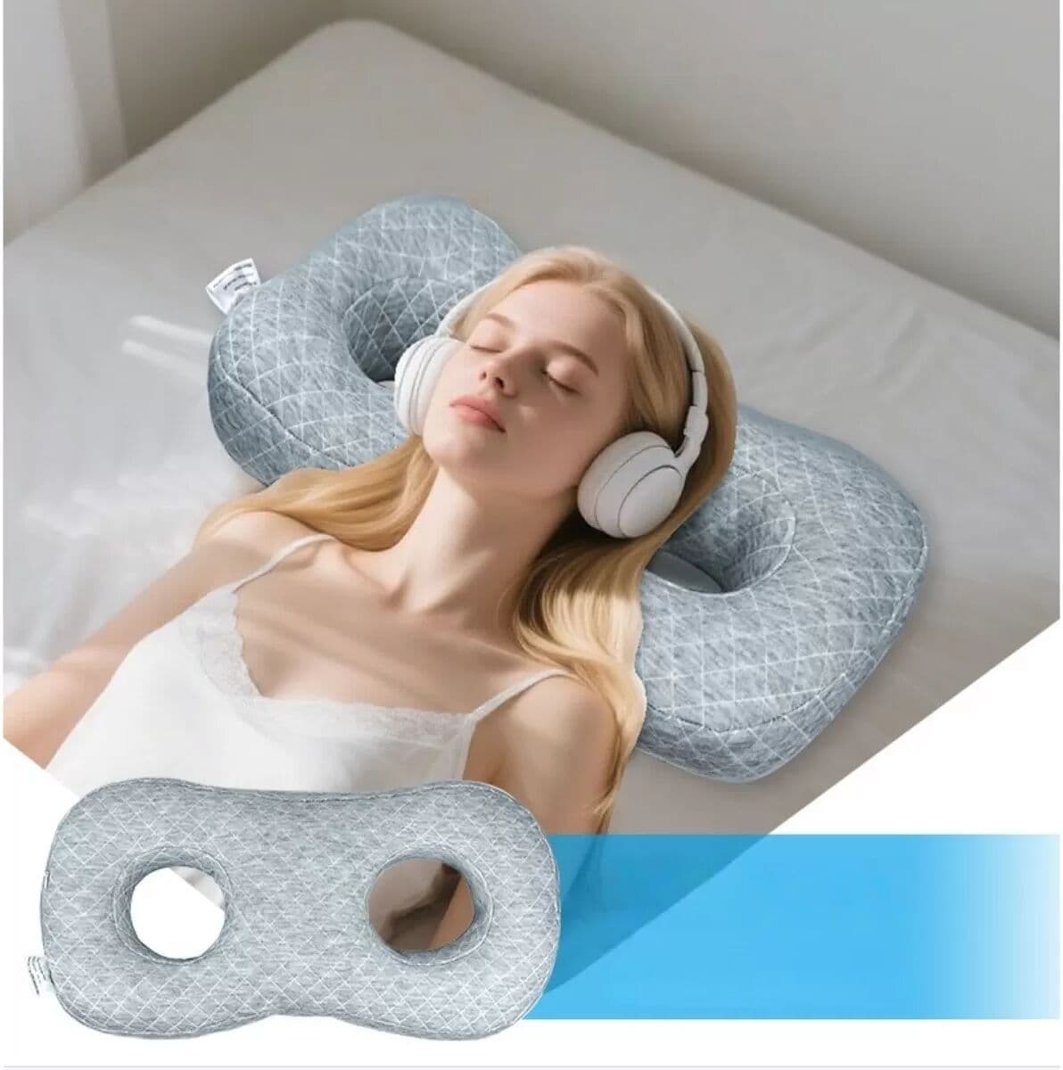 INF Oreiller Ergonomique à Double Trou pour Oreilles - Soulagement de la Pression et Soutien Cervical