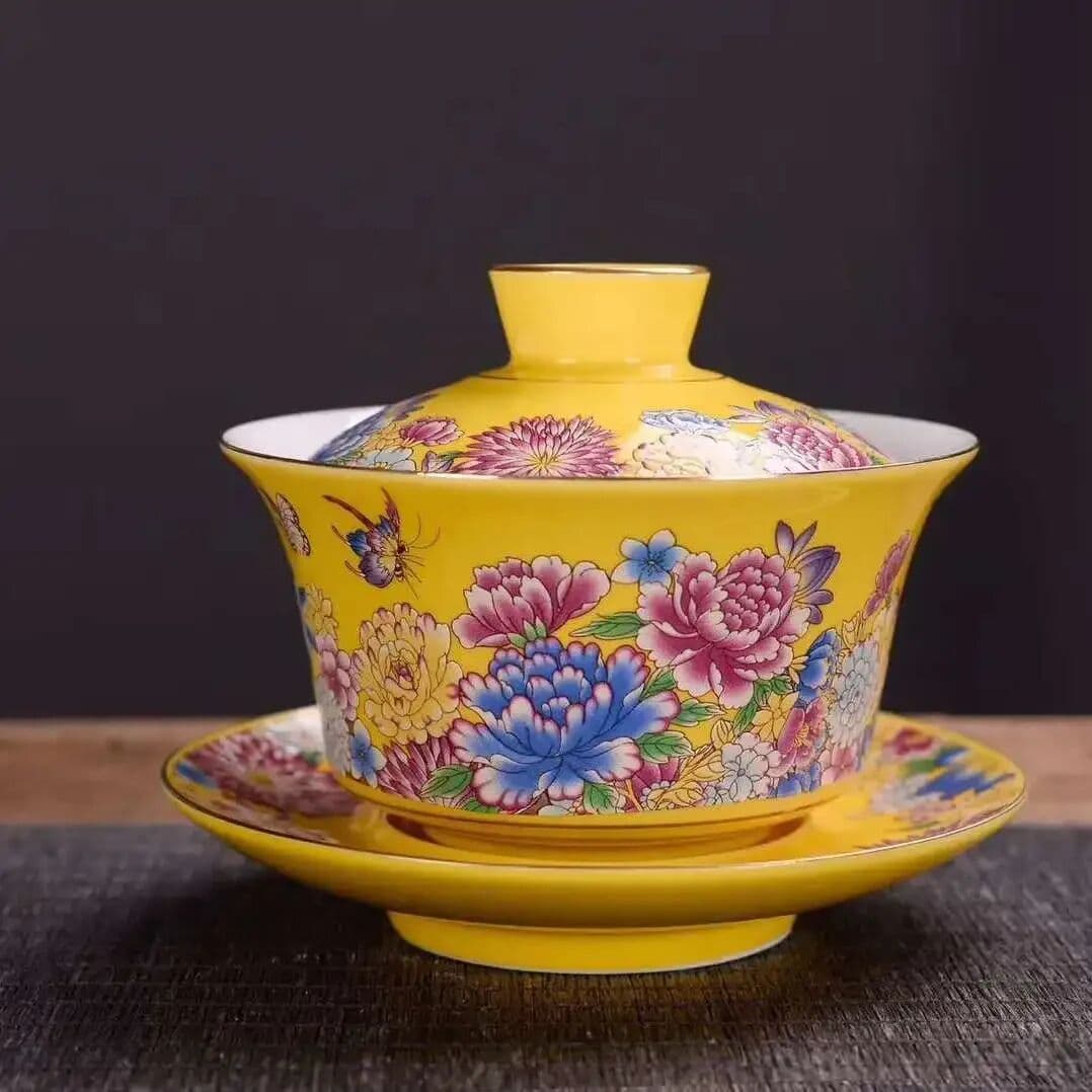 NONE Ceramic Enamel Colored Tea Pot Kung Fu Tea Set Colored Painted Water Pot Tea Cup Cover Bowl Heated Kettle Infuser Teapot Clay