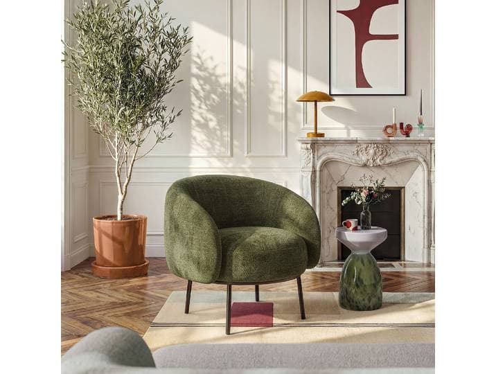HABITAT - Fauteuil en tissu chenille et métal noir - Vert kaki - Design by Adrien Carvès - Cajou II