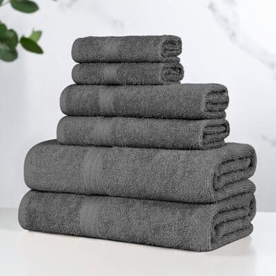 Superior Miami 100% Cotton 6-Piece Towel Set–Lightweight Quick-Dry Absorbent Everyday Bathroom Use