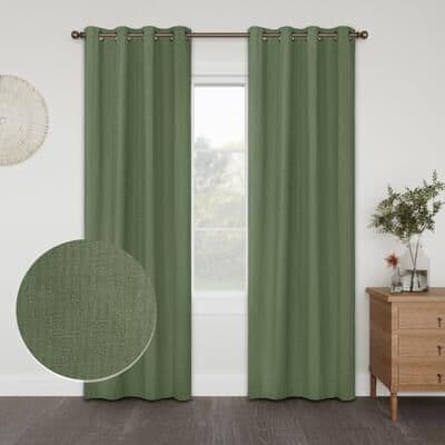 "Wide Width Linen Slub 100% Blackout Grommet Pair by SEI Furniture in Olive (Size 52"" W 84"" L)"