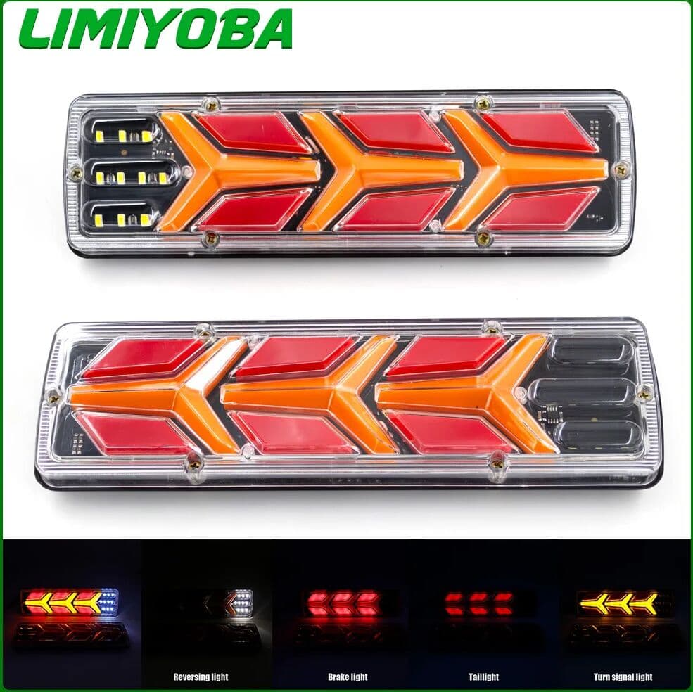 LIMIYOBA 2Pcs 12V 24V Trailer Trucks Car Tail Light  Brake Reverse Signal Rear Lamp Waterproof Taillight Parts RV BUS Running Turn Signal