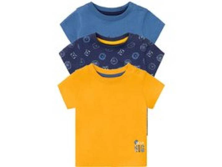 LUPILU® Lot de 3 t-shirts bébé (Bleu marine/bleu/jaune)