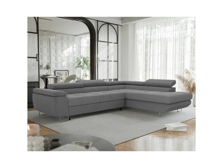 Canapé d'angle Droit ANTON - 7 places - Canapé Convertible avec Coffre - Tissu Matelassé avec Reflets Subtils - Gris foncé