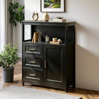 ZWYO HOSIMU "28.35"" Modern Buffet Sideboard Cabinet with 3 Storage Drawers and 1 Doors for Living Room, Dining Room, Bathroom"