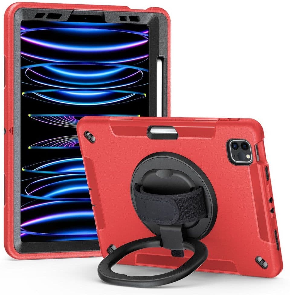 EIDERWOOD iPad Air 11-10.9" (2026-2020) / Pro 11" (2022-2018) Håndværker Cover med Beskyttelsesfilm, Apple Pencil Holder & Håndholder - Rød