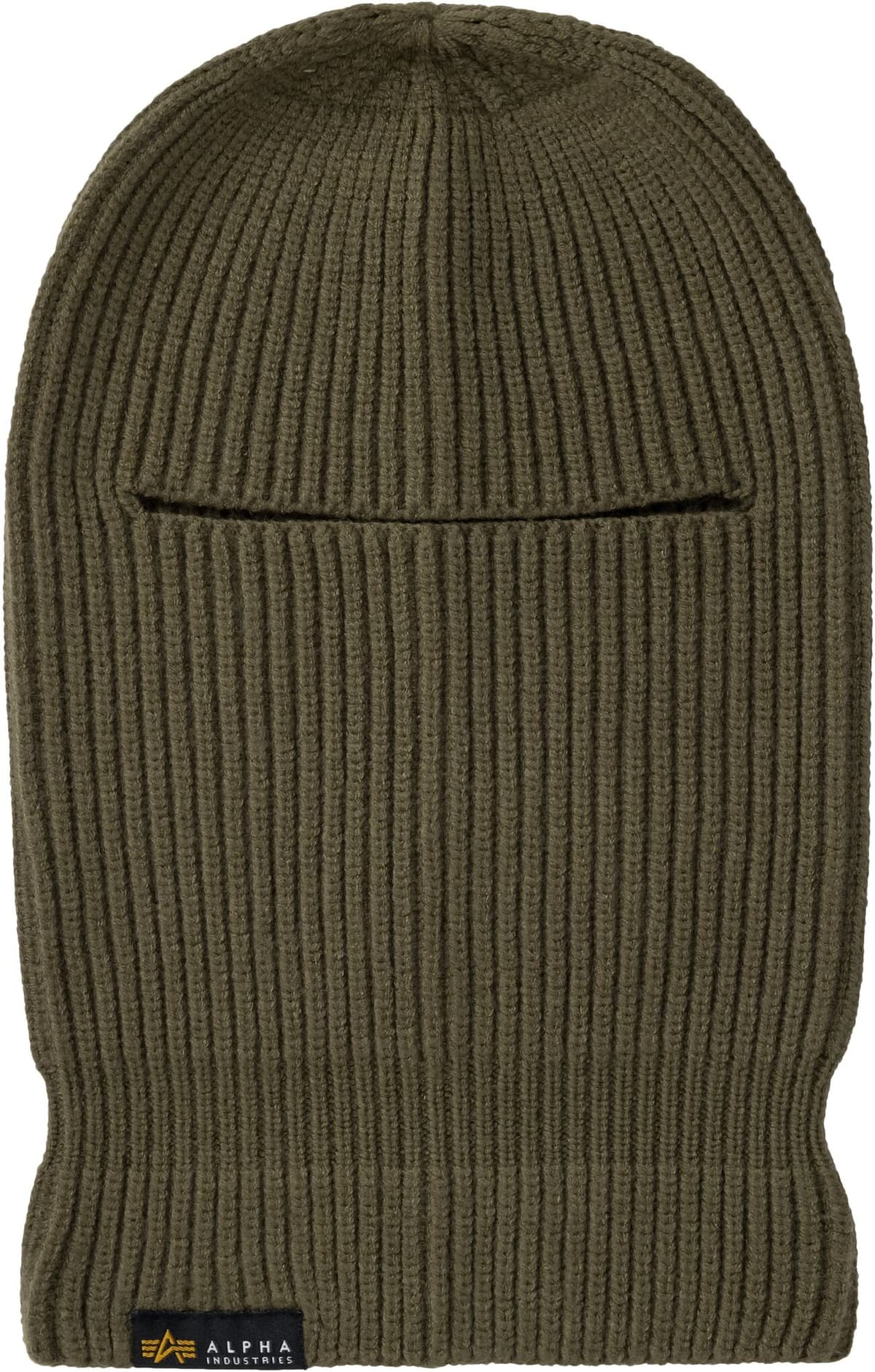 Sturmhaube ALPHA INDUSTRIES "Label Balaclava", Herren, Gr. onesize, grün (schwarz olive), Shell: 47% Viscose. 30% Nylon. 23% Polyester, Mützen Sturmhaube schwarz olive onesize