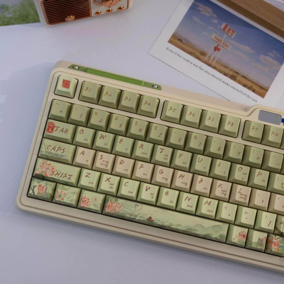 NONE 140-key Hibiscus Keycap  PBT Dye Sublimation Cherry Contour Compatible with MX for  Keyboard Fit 61/64/68/87/96/104/108