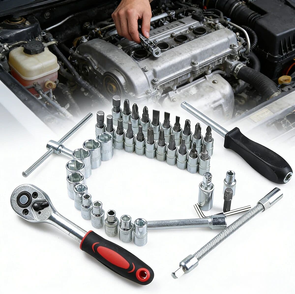 NONE Car Disassembly Tools Tool Kit Full Set Socket Wrench Several Repair Wrenches Box Complete Ratchet Toolbox Special Auto Parts